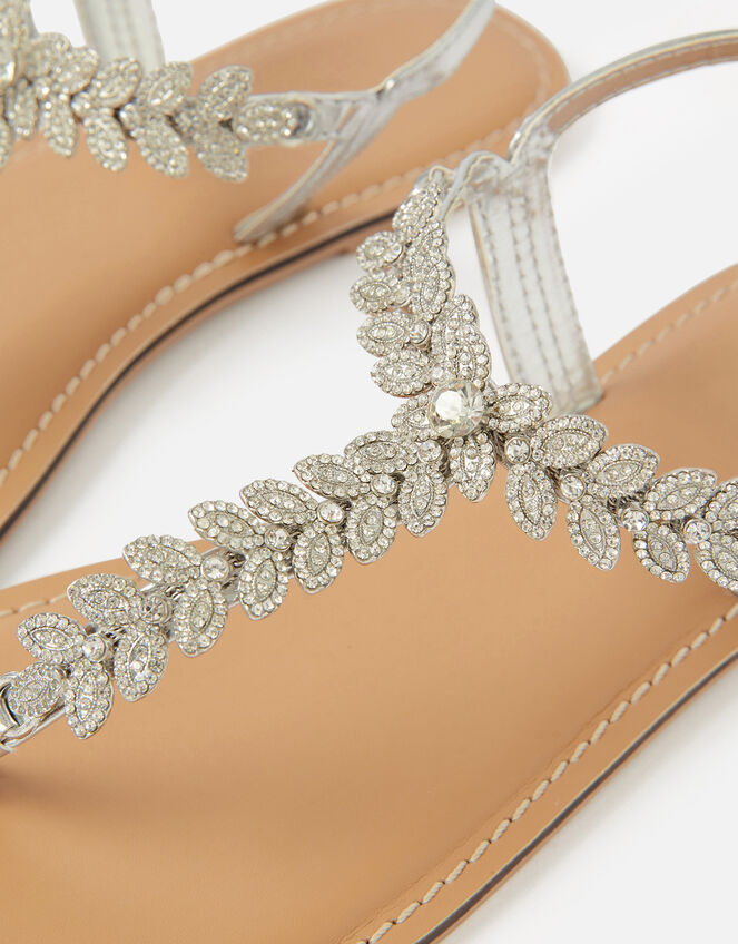 Diamante Leaf Strap Sandals, White (CRYSTAL), large