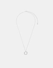 Sterling Silver-Plated Diamanté Circle Pendant Necklace, , large
