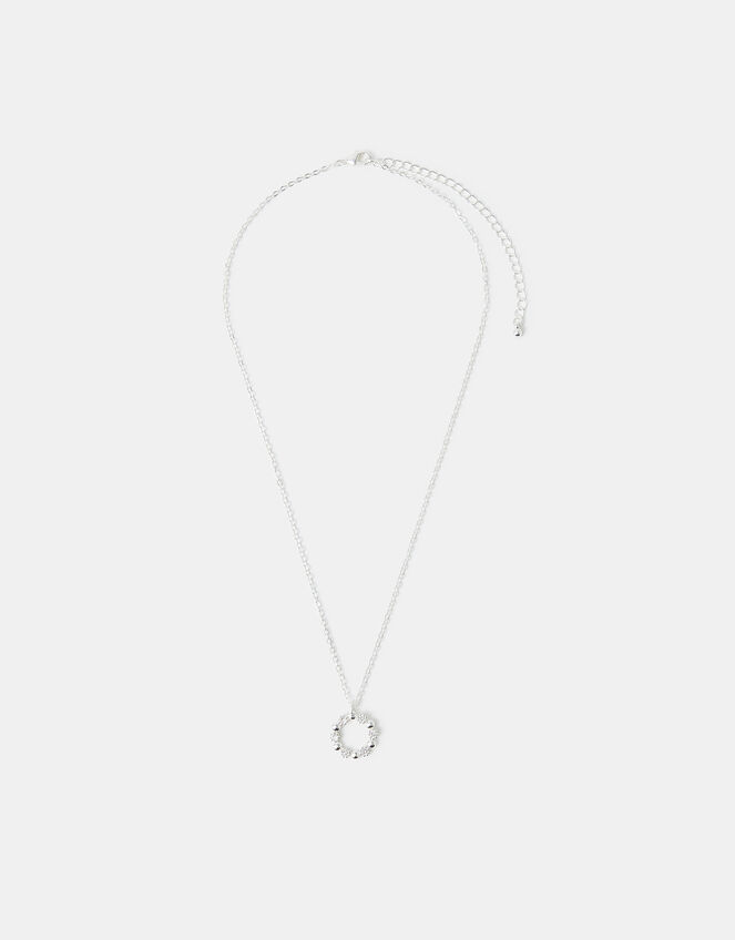 Sterling Silver-Plated Diamanté Circle Pendant Necklace, , large