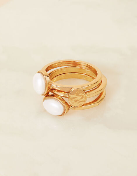 Organic Pearl Rings Set of Three Cream, Cream (PEARL), large