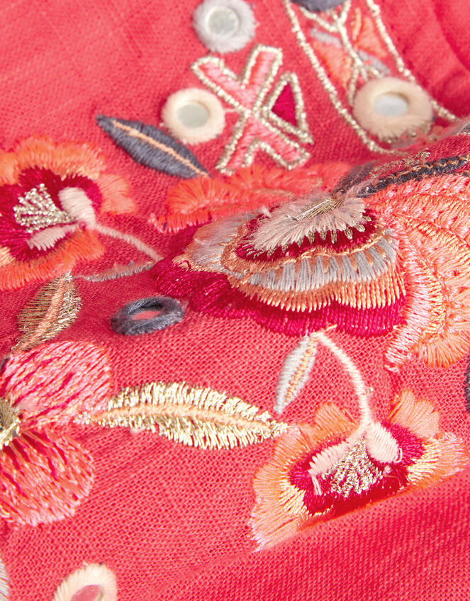 Girls Floral Embroidered Sundress, Orange (CORAL), large