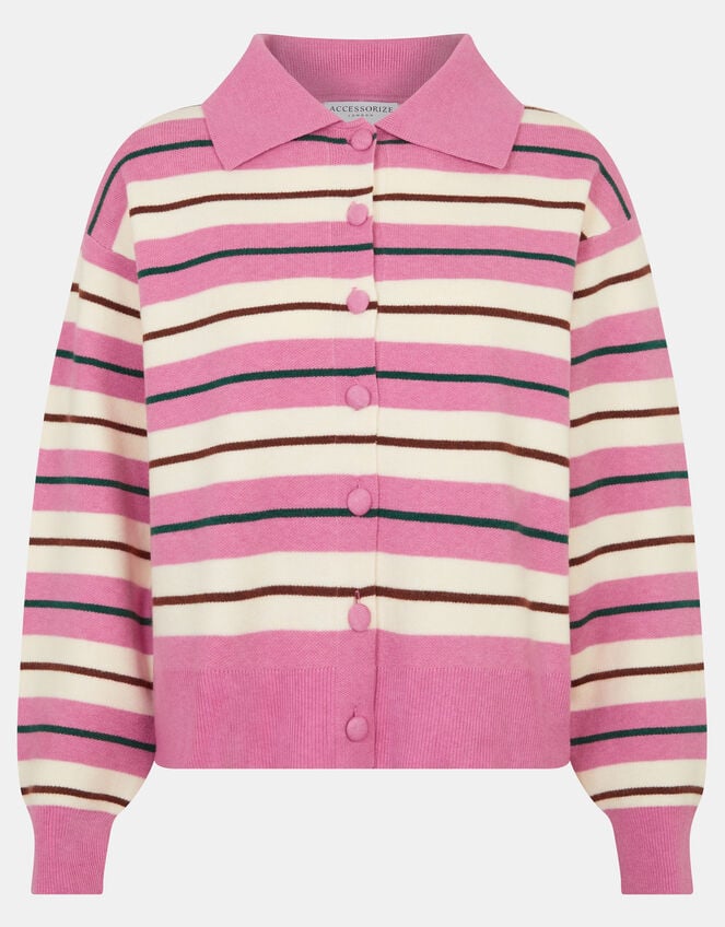 Accessorize x Good Manners Stripe Collar Cardigan ​, Pink (PINK), large