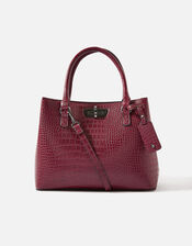 Faux Croc Handheld Bag, Red (BURGUNDY), large