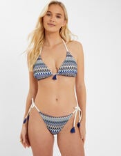 Zig-Zag Stitch Triangle Bikini Top, Blue (BLUE), large