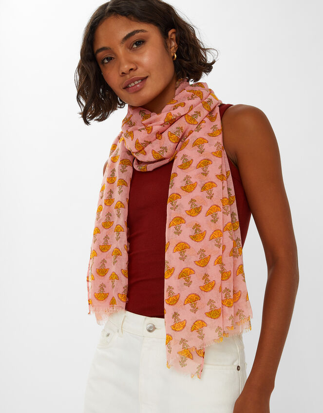 Lightweight Floral Block Print Scarf, , large
