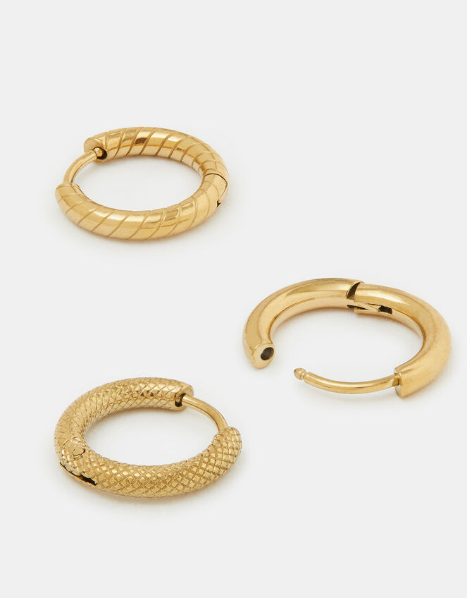3-Pack Stainless Steel Textured Hoop Earrings, , large