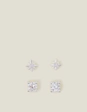 2-Pack Sterling Silver-Plated Star Stud Earrings, , large