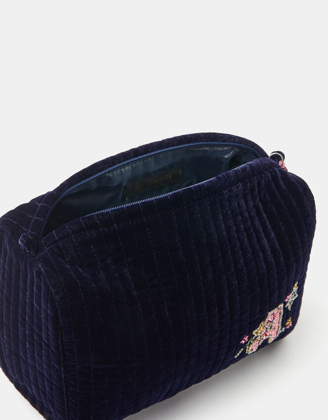 Large Embellished Initial Make Up Bag, Blue (NAVY), large