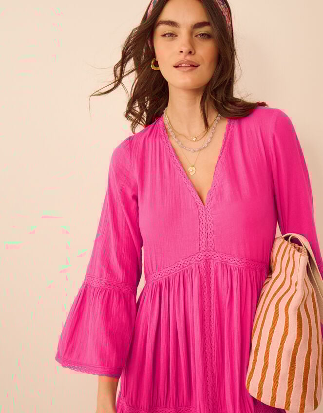 Lace Trim Midi Beach Dress, Pink (PINK), large