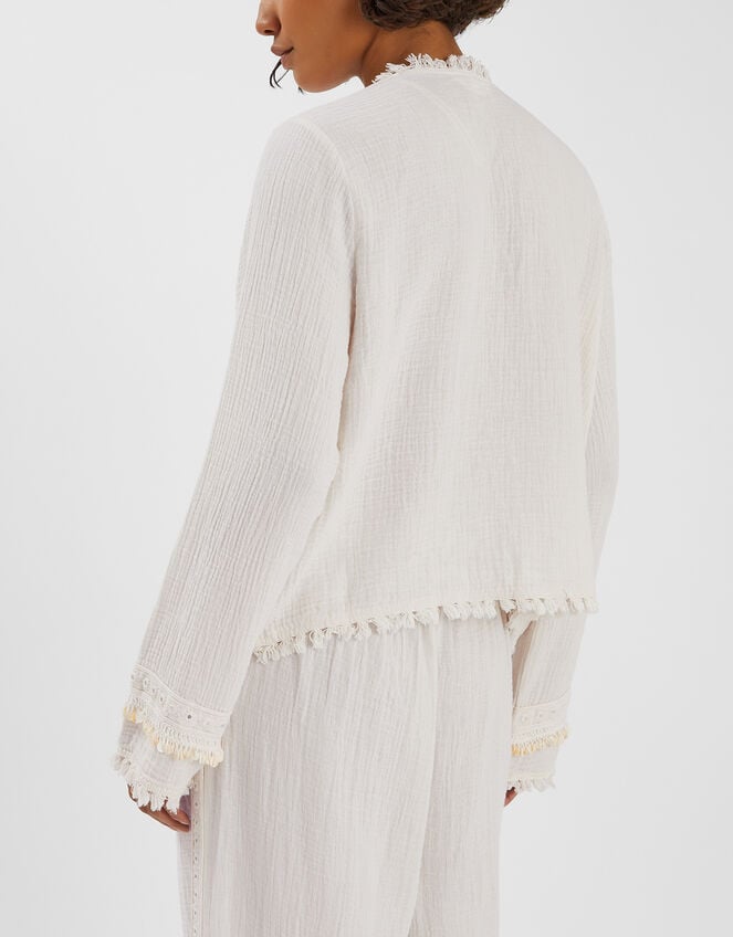Mirror Embellished Long Sleeve Tie Top, Ivory (IVORY), large