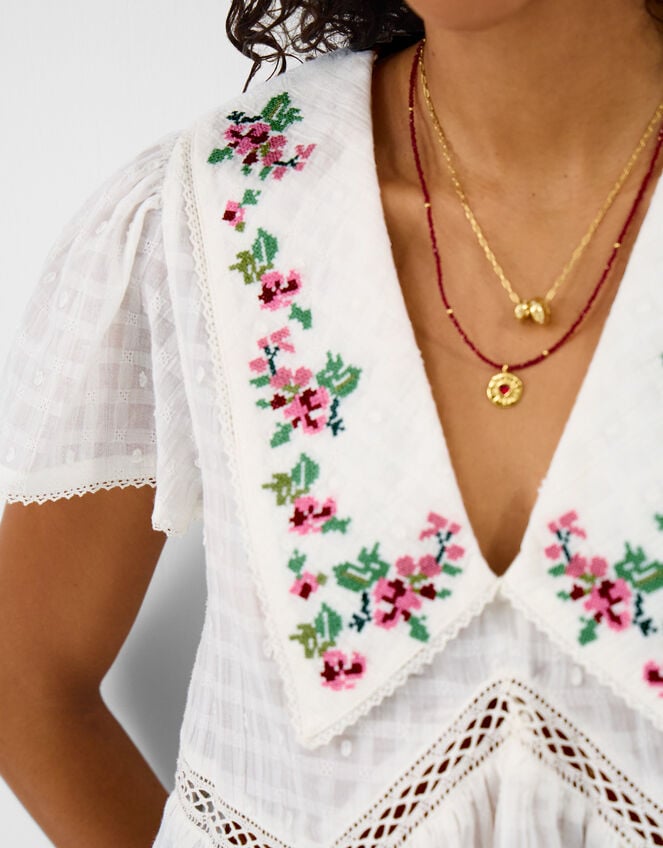 Floral Embroidered Collar Blouse, Ivory (IVORY), large
