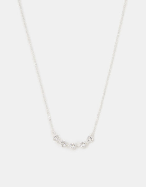 Sterling Silver Diamanté Heart Chain Necklace, , large