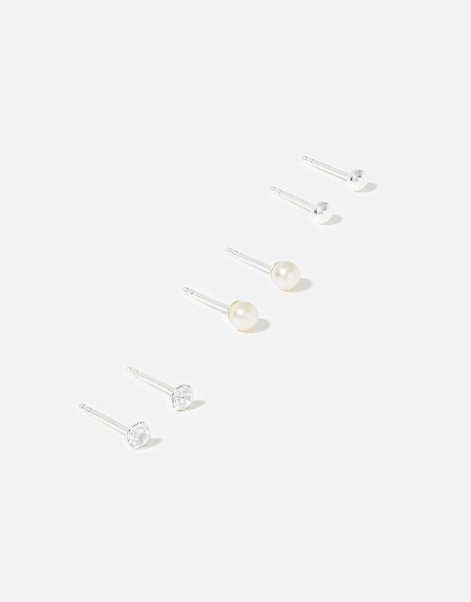 Sterling Silver Mixed Stud Set of Three, , large