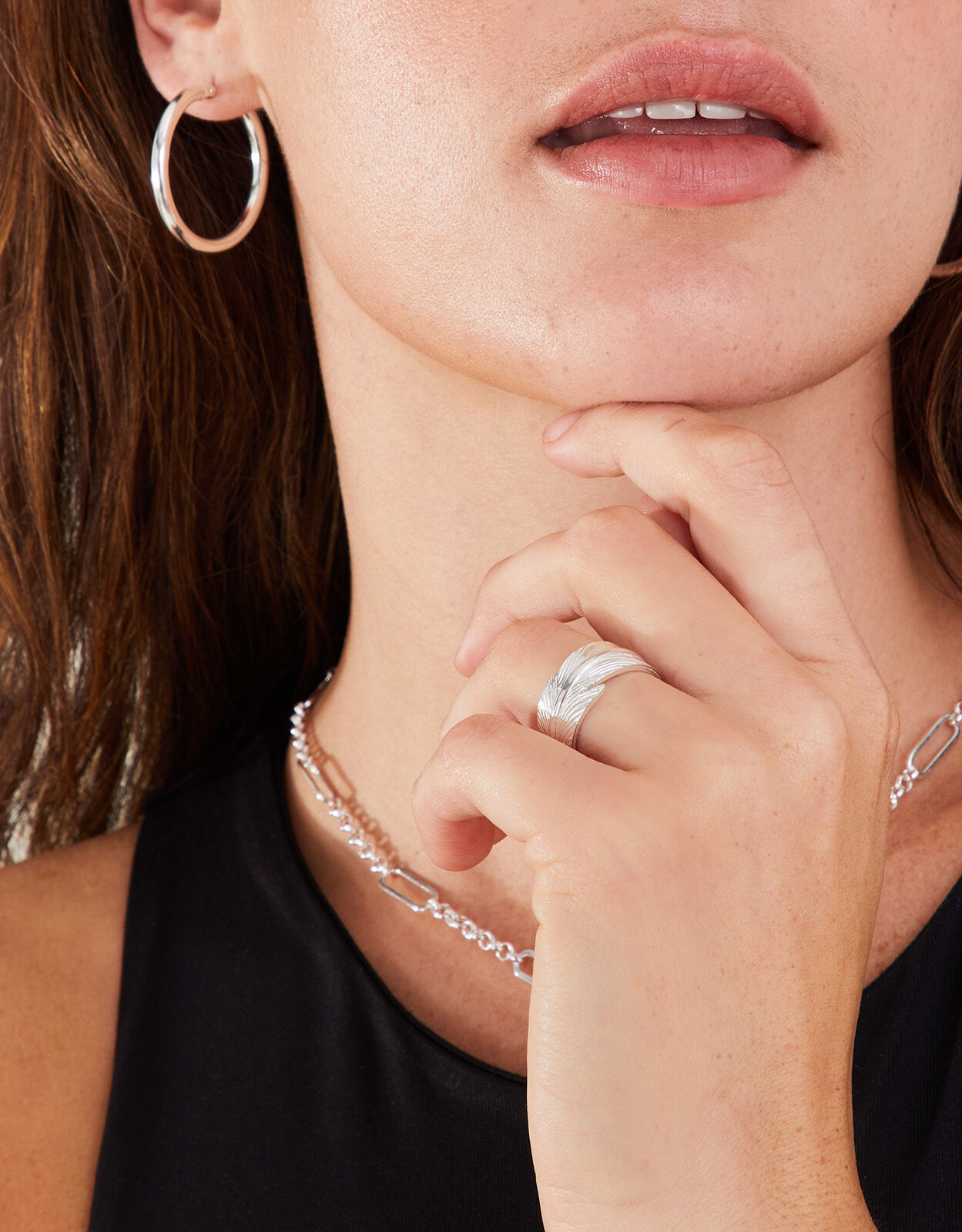 Pandora feather ring top silver