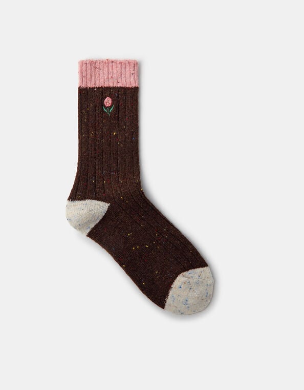 Floral Embroidered Bed Socks, , large