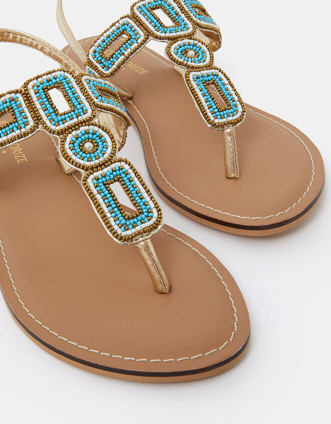 Beaded Geometric Strap Sandals, Blue (TURQUOISE), large