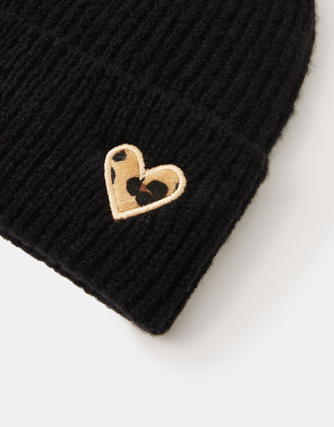 Leopard Heart Beanie Hat, , large