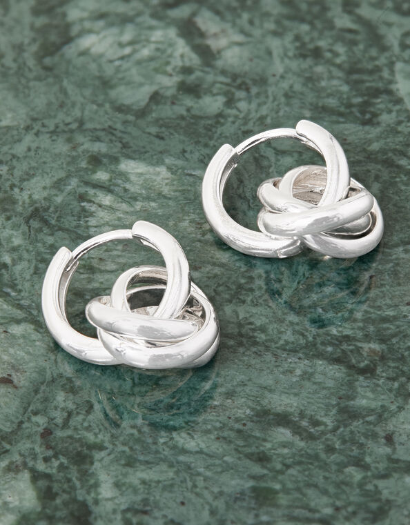 Sterling Silver Plated Twisted Charm Hoops, , large