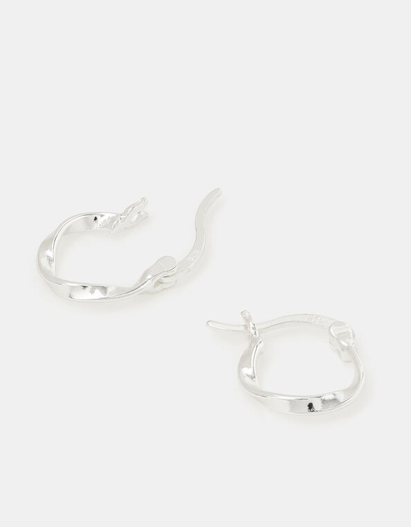Sterling Silver Twist Hoop Earrings, , large