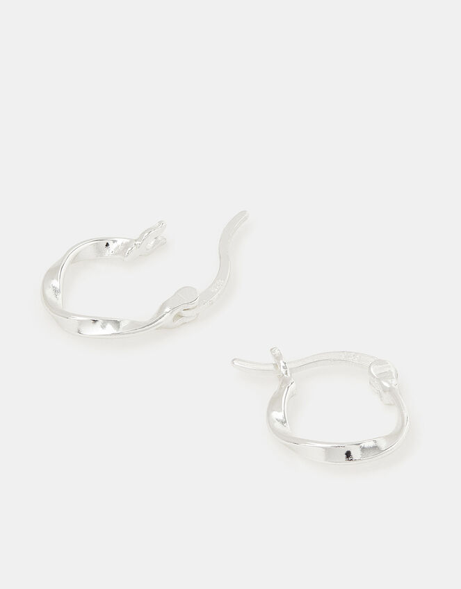Sterling Silver Twist Hoop Earrings, , large