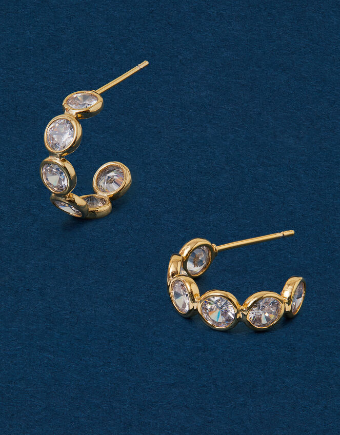 14ct Gold-Plated Circle Diamante Hoop Earrings, , large