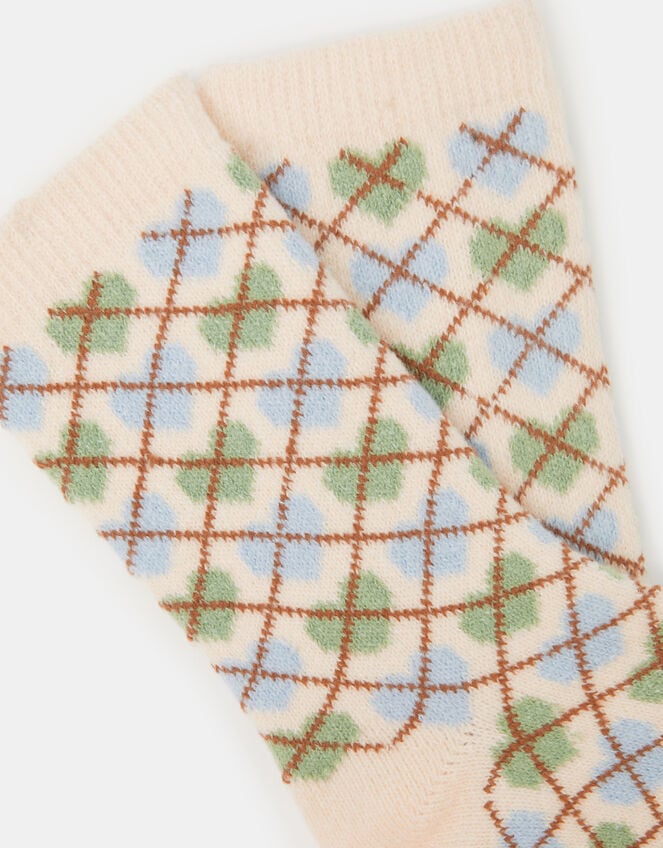 Heart Argyle Print Socks, , large