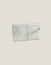 Leather Metallic Fold Over Clutch, Silver (SILVER), large