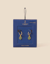14ct Gold-Plated Irregular Aventurine Hoop Earrings, Green (LIGHT GREEN), large