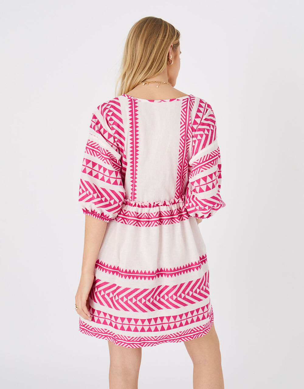 Patterned Jacquard Smock Dress Pink Beach holiday dresses