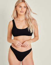 Plain Seersucker Bralette Bikini Top, Black (BLACK), large