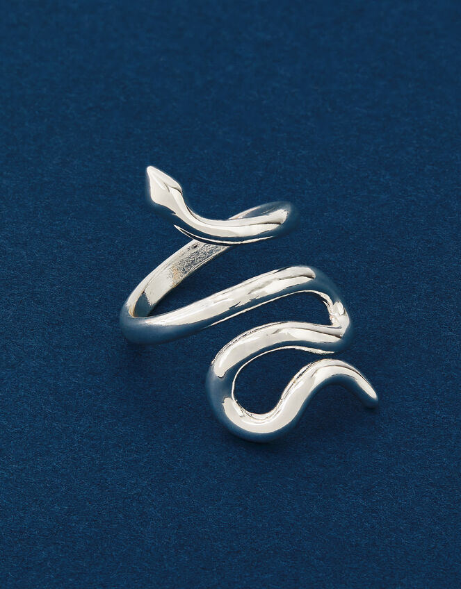 Sterling Silver-Plated Adjustable Snake Ring, , large