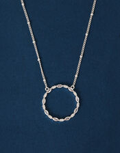 Sterling Silver-Plated Diamante Circle Pendant Necklace, , large