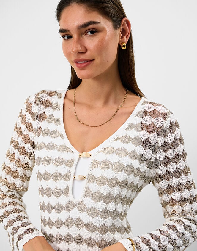 Metallic Crochet Mini Beach Dress, Gold (GOLD), large