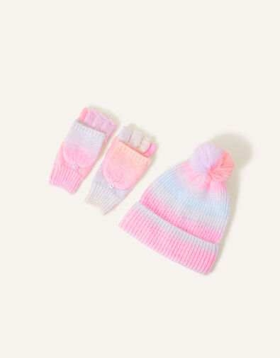 Girls Rainbow Hat and Gloves Set, Multi (PASTEL-MULTI), large