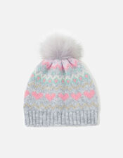 Girls Fairisle Print Beanie, Multi (PASTEL-MULTI), large