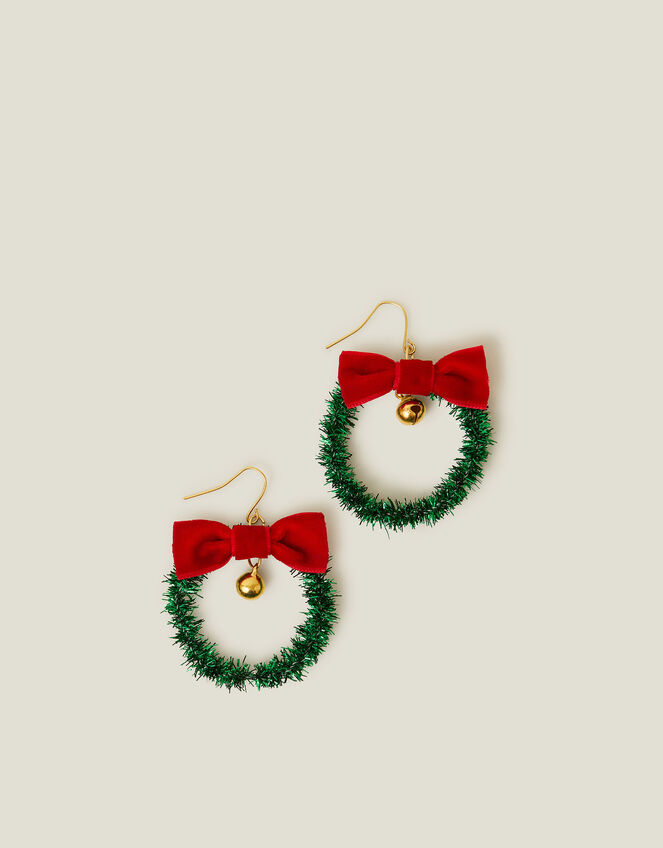 Christmas Wreath Earrings, Green (GREEN), large