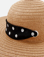 Polka Dot Tie Floppy Hat, Natural (NATURAL), large