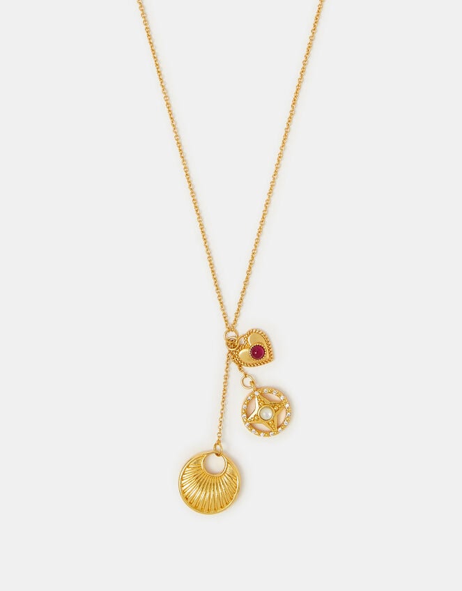 14ct Gold-Plated Lariat Charm Necklace, , large