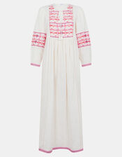 Embroidered Long Sleeve Maxi Dress, Ivory (IVORY), large