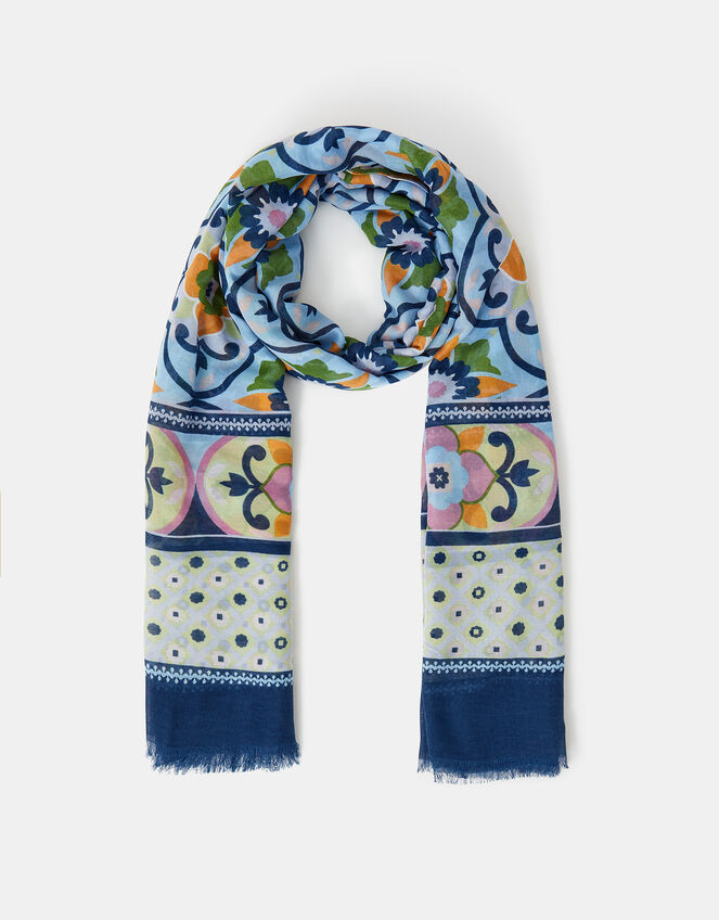 Lightweight Tile Print Scarf, , large