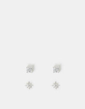 2-Pack Sterling Silver-Plated Star Stud Earrings, , large