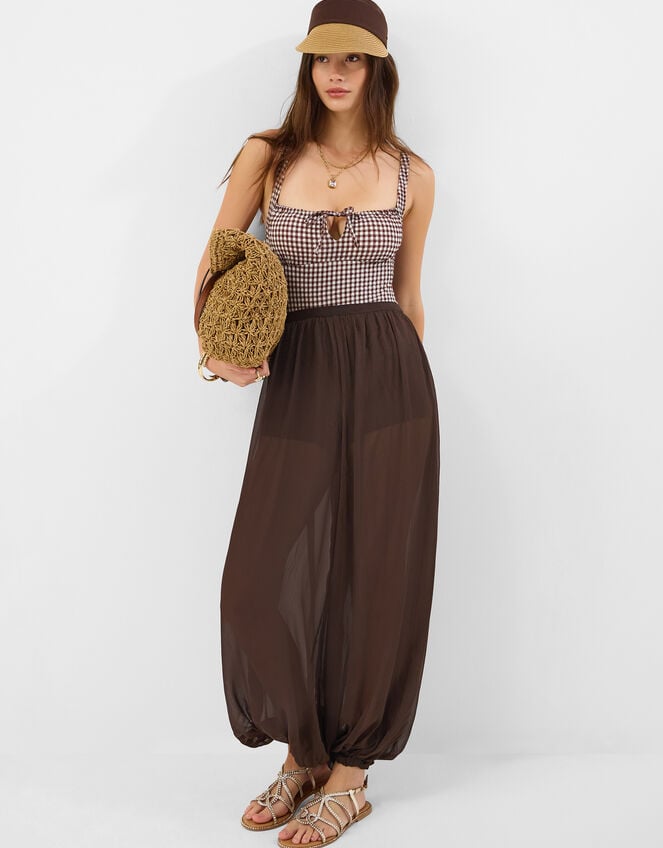 Chiffon Balloon Trousers, Brown (BROWN), large
