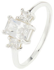 Sterling Silver Baguette Cut Trilogy Ring, White (ST CRYSTAL), large
