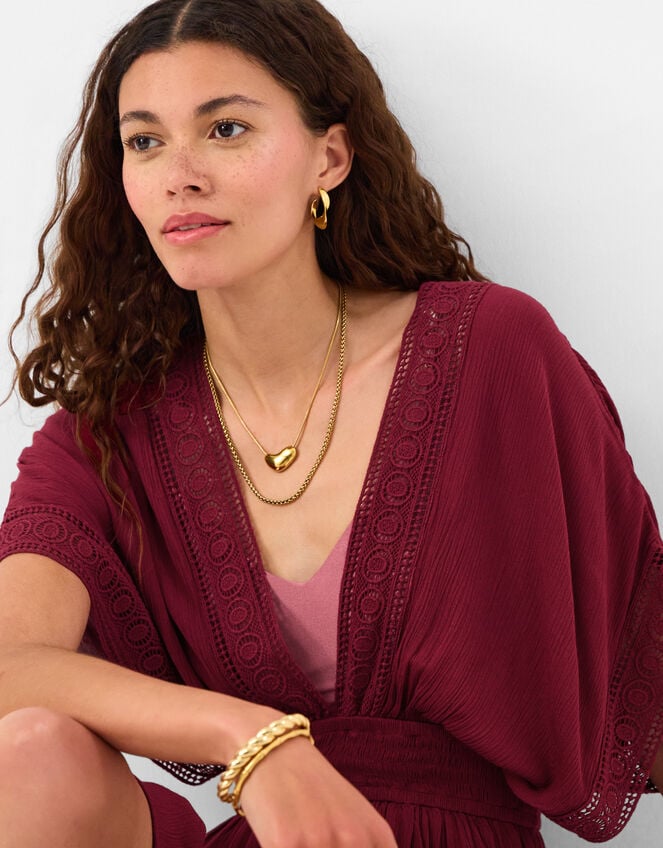 Crochet Trim Mini Kaftan, Red (BURGUNDY), large