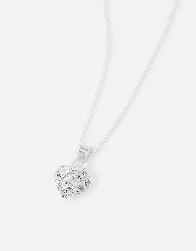 Sterling Silver Pave Heart Necklace, , large