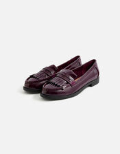 Fringe Trim Loafers, Red (BURGUNDY), large