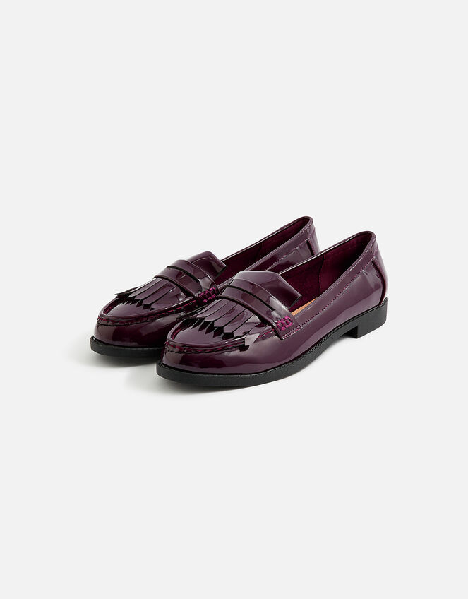 Fringe Trim Loafers, Red (BURGUNDY), large
