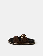 Double Strap Suede Sandals, Brown (CHOCOLATE), large