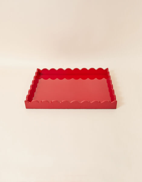 Large Glossy Wooden Tray with Scalloped Edge, , large