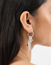 Gem Charm Hoop Drop Earrings, Silver (SILVER), large